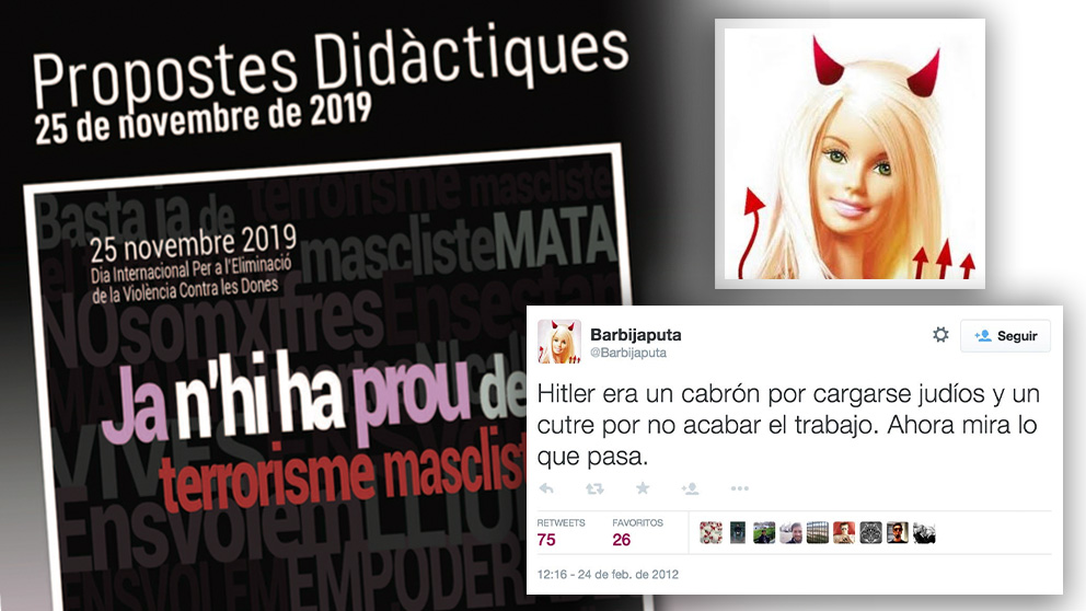 Portada del cuaderno de actividades didácticas editado por el STEI y uno de los tuits antisemitas publicados por Barbijaputa.