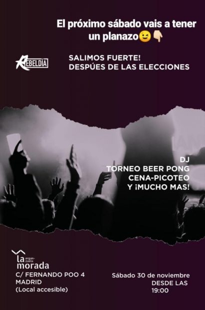 Cartel de la fiesta de Podemos donde se venderá la camiseta de Vox