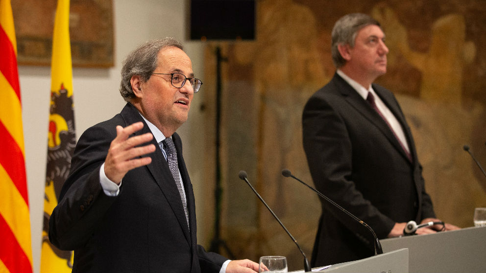El presidente de la Generalitat, Quim Torra, junto al presidente de Flandes, Jan Jambon. (Ep)