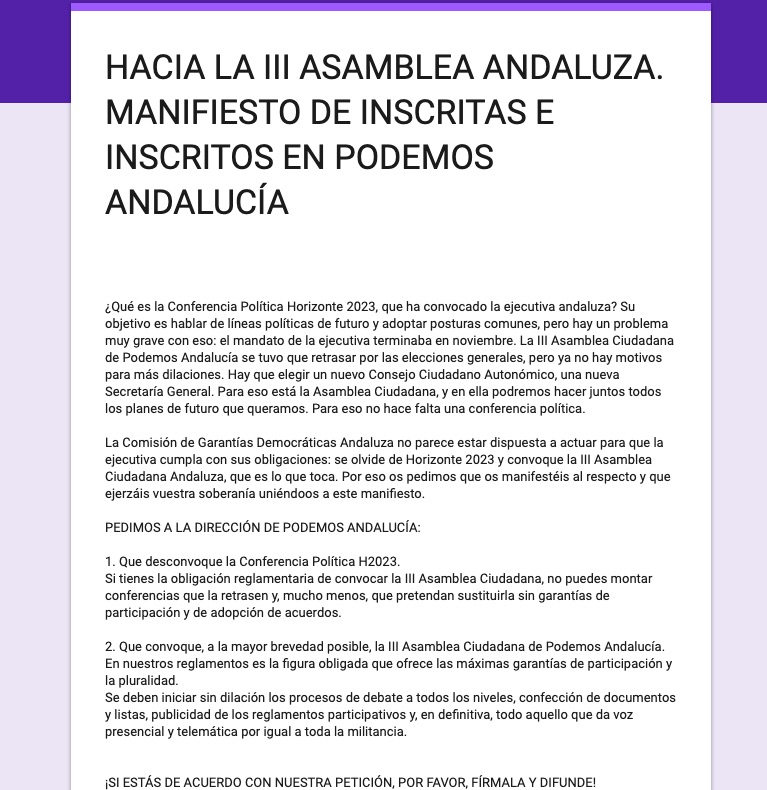 Manifiesto contra Teresa Rodríguez.