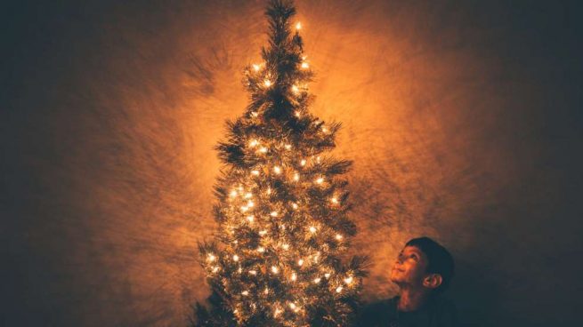 poner las luces del árbol de Navidad