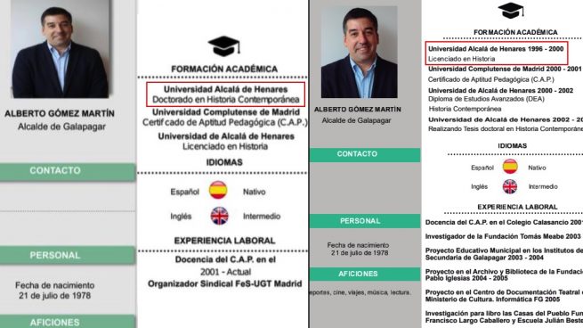 Antes y después del currículum del alcalde de Galapagar.