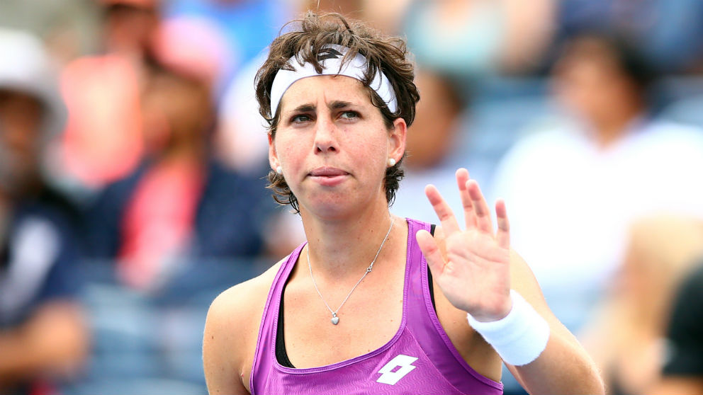 Carla Suárez, en un partido del torneo de Toronto. (Getty)