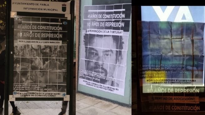 pce Alguno de los carteles colocados por grupos vinculados a Podemos.