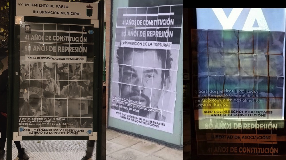 Alguno de los carteles colocados por grupos vinculados a Podemos.