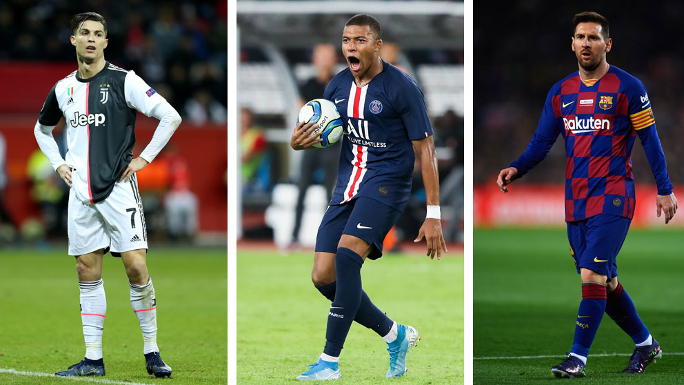 Mbappé ha alcanzado los 100 goles a nivel de clubes antes de cumplir los 21, mientras que Cristiano y Messi lo hicieron con más edad (Getty)