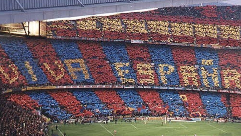 Uno de los ‘troleos’ al Tsunami, con un ‘Viva España’ en las gradas del Camp Nou.