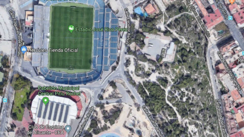 Zona del Monte Tosal junto al estadio Rico Pérez. (EP Google Maps)