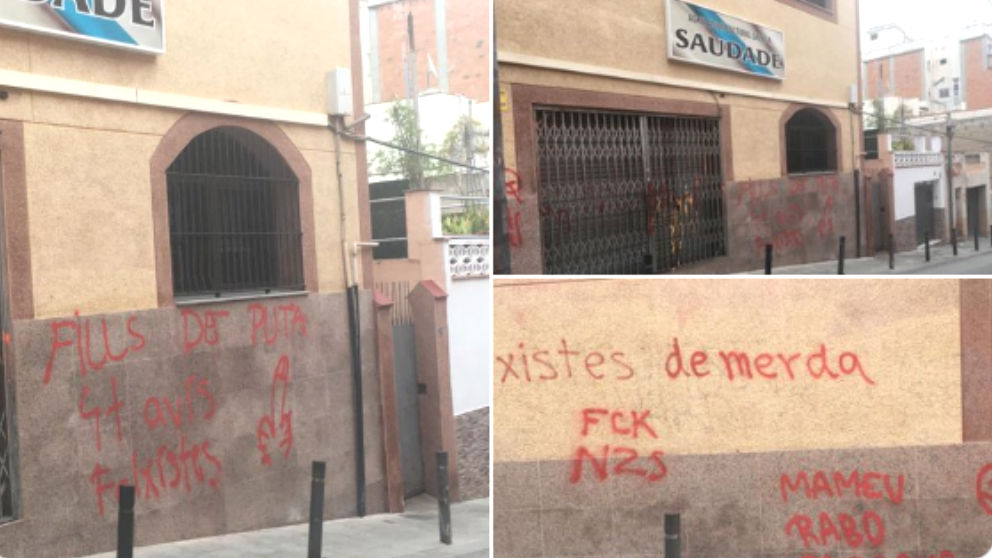 Pintadas en la fachada del Centro Cultural Gallego Saudade del barrio de Horta (Barcelona).