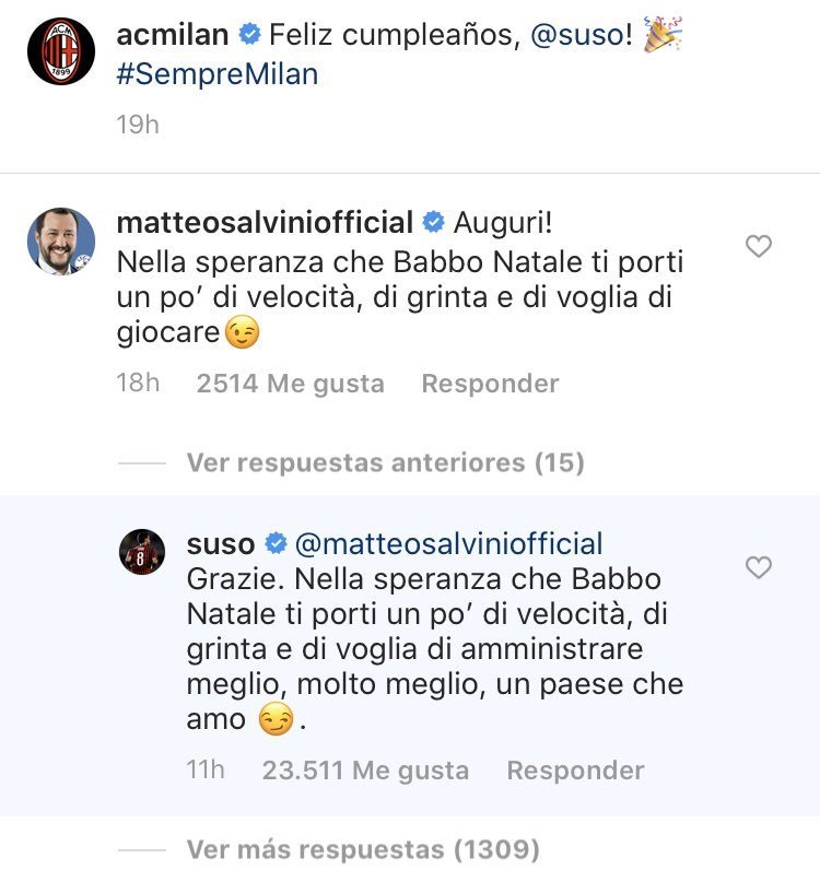 Cruce de declaraciones entre Matteo Salvini y Suso