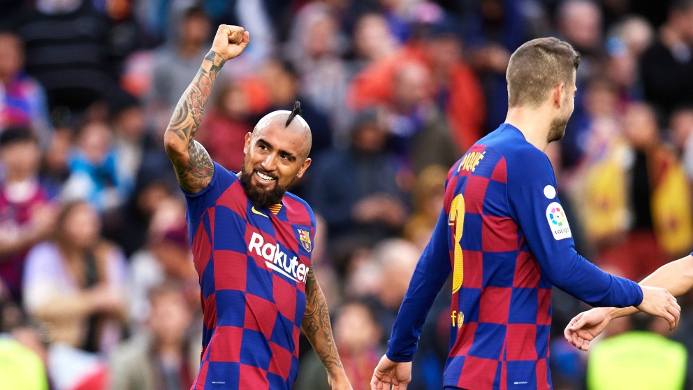 Vidal celebra un gol con el Barcelona. (Getty)