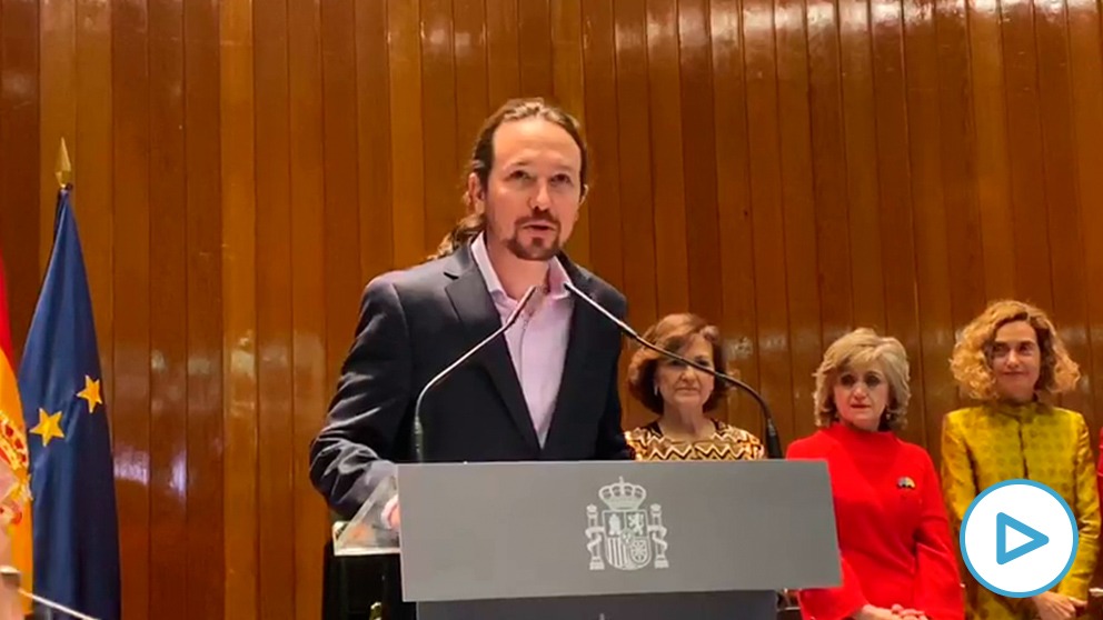 Pablo Iglesias durante su discurso de toma de posesión como vicepresidente.