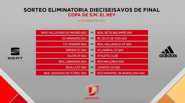 Los emparejamientos de dieciseisavos de final de la Copa del Rey.