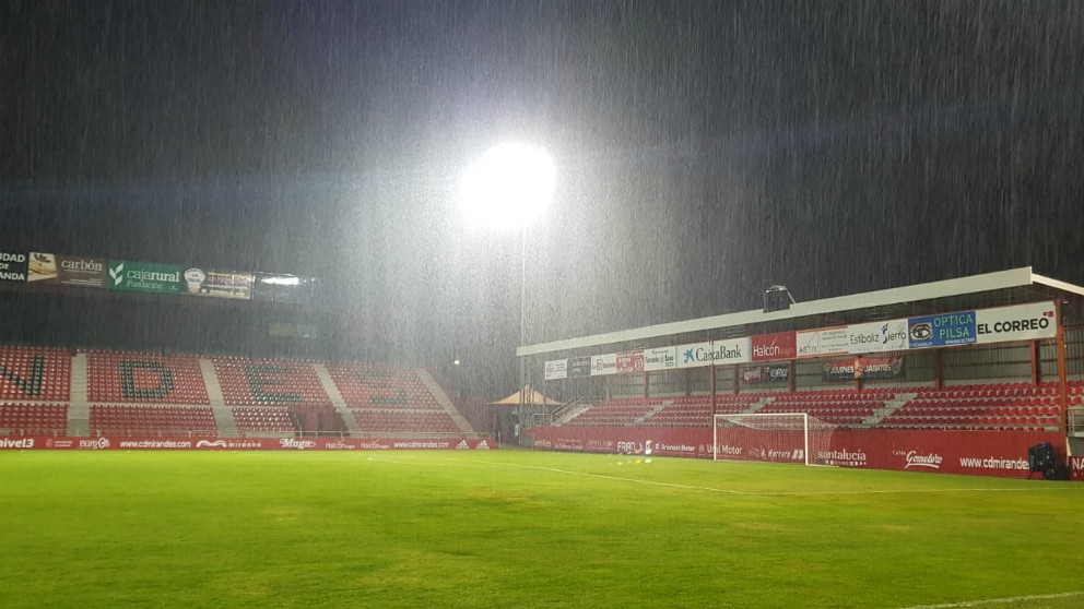 El estadio de Anduva afectado por el temporal Gloria. (@RealZaragoza)