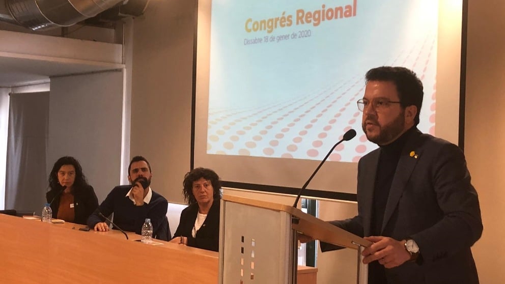 Intervención de Pere Aragonès en el congreso de la federación de ERC en Girona. Foto: EFE