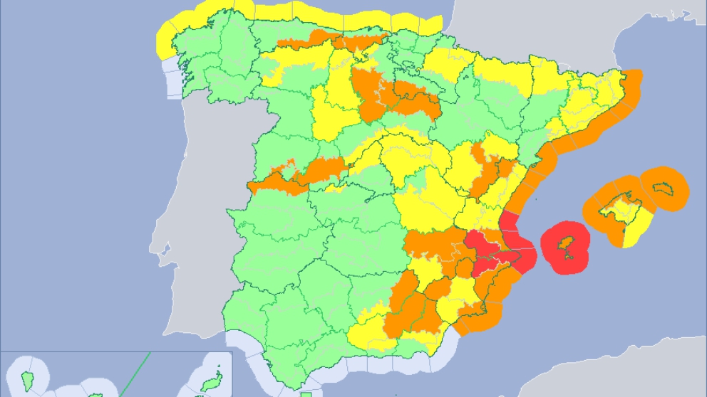 Mapa meteorológico del territorio español este domingo 19 de enero. (AEMET)