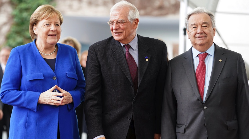 Angela Merkel, Josep Borrell y Antonio Guterrez. (Foto. EP)