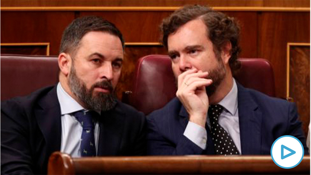 l presidente de Vox, Santiago Abascal, y el portavoz del partido en el Congreso de los Diputados, Iván Espinosa de los Monteros. Foto EP