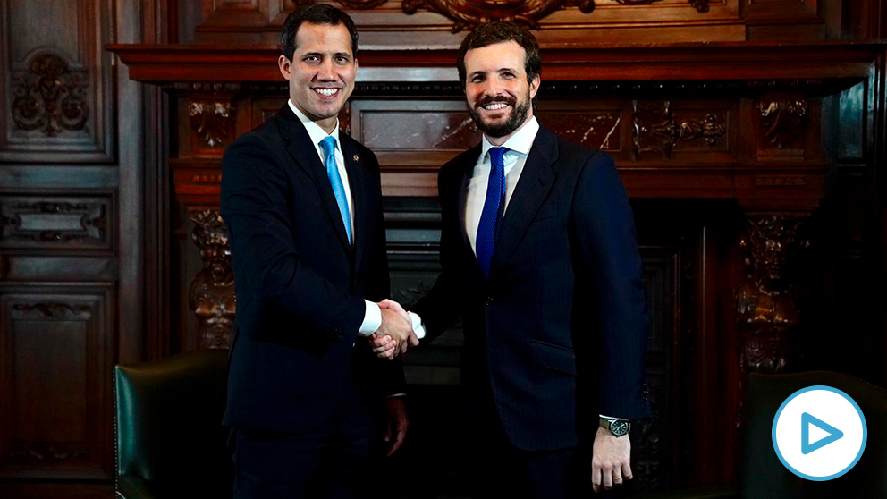 Pablo Casado, líder del PP, tras reunirse con Juan Guaidó.