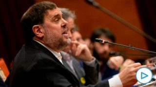 Oriol Junqueras durante su intervención en la comisión de investigación del Parlament sobre la aplicación del 155. Foto: EFE