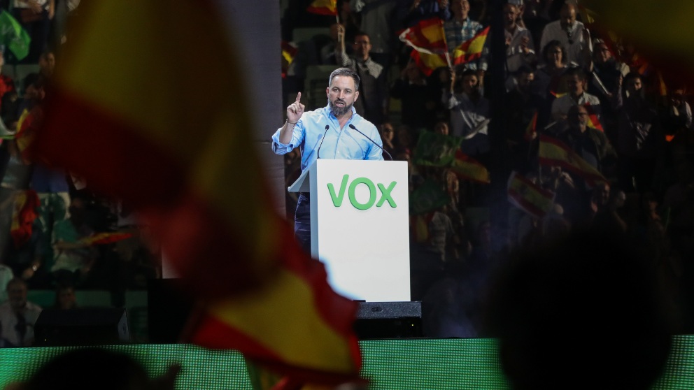 Santiago Abascal en el acto de Vox ‘Vistalegre Plus Ultra’ en Madrid. Foto EFE