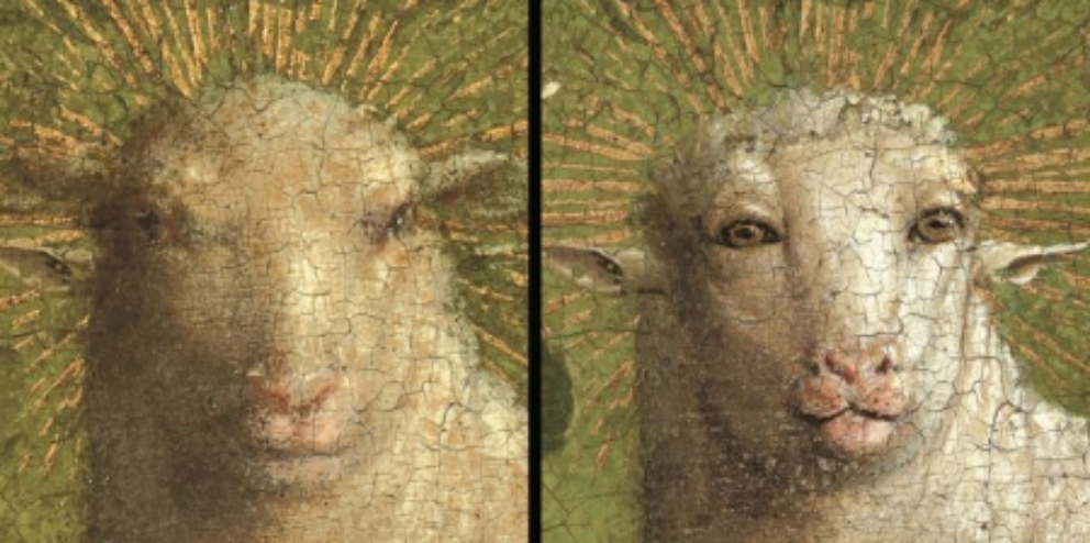 La viral restauración de “El Cordero Místico” de Van Eyck en Bélgica
