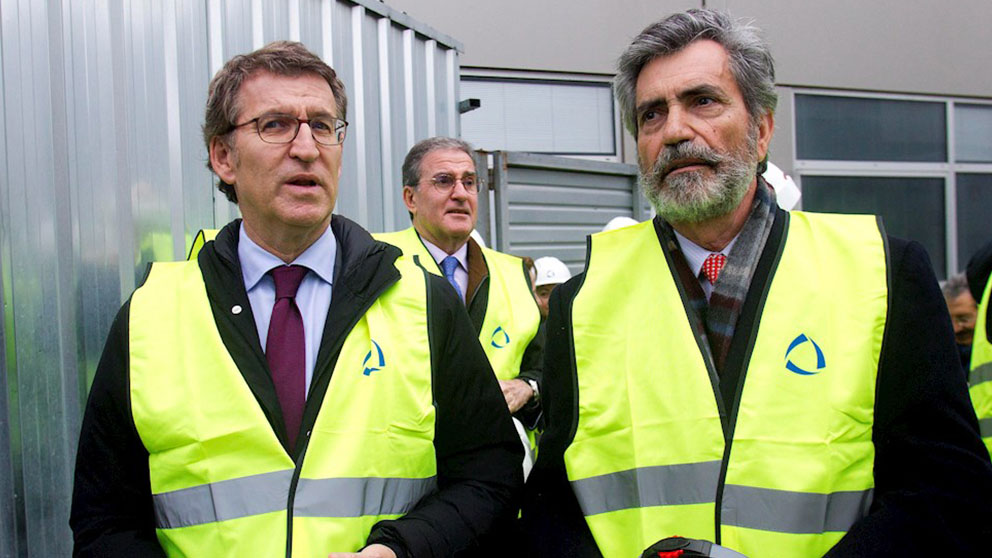 El presidente de la Xunta, Alberto Núñez Feijóo, y el presidente del CGPJ, Carlos Lesmes, hoy en Vigo
