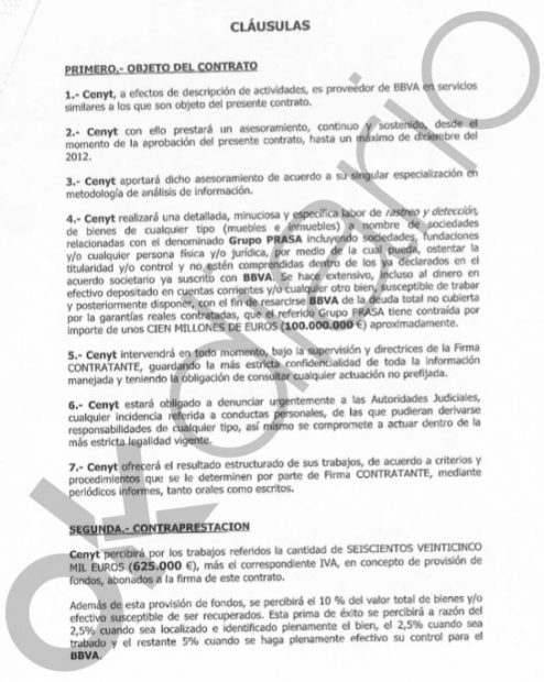 Extracto de uno de los contratos firmados entre BBVA y Cenyt.
