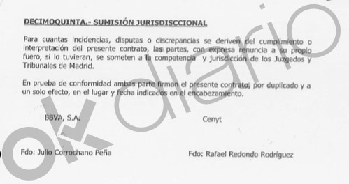 Extracto de uno de los contratos firmados entre BBVA y Cenyt.