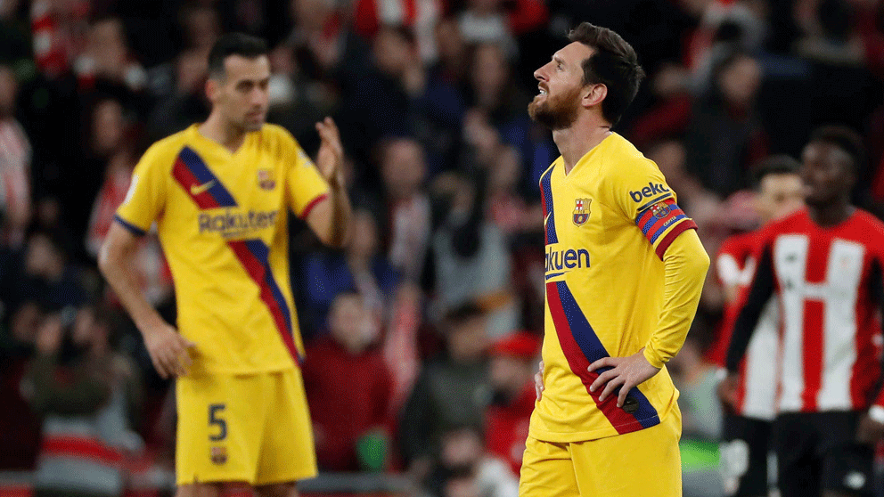 Busquets y Messi, durante el encuentro de Copa ante el Athletic (EFE)