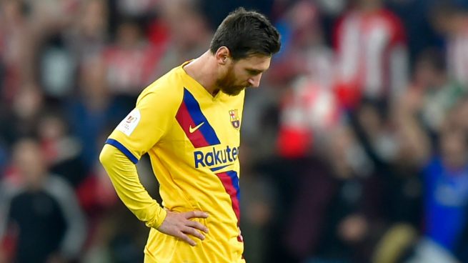 Messi, lamentándose ante el Athletic (AFP).