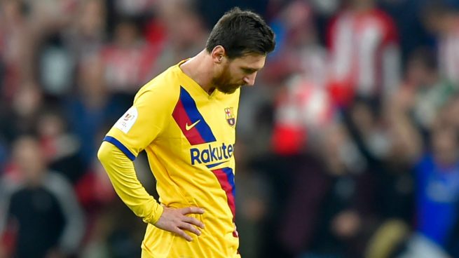 Messi, lamentándose ante el Athletic (AFP).