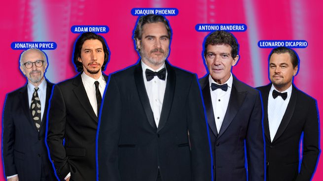Los cinco actores que compiten por el Oscar 2020 a mejor actor: Adam Driver, Joaquin Phoenix, Antonio Banderas, Jonathan Pryce y Leonardo DiCaprio.