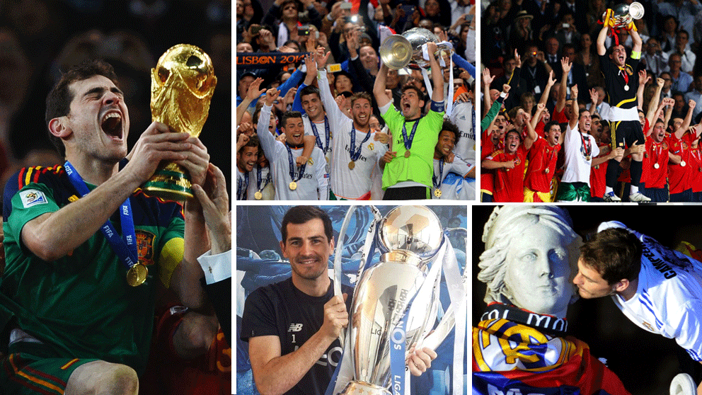 Iker Casillas conquistó 23 títulos a lo largo de su carrera (Getty y AFP)