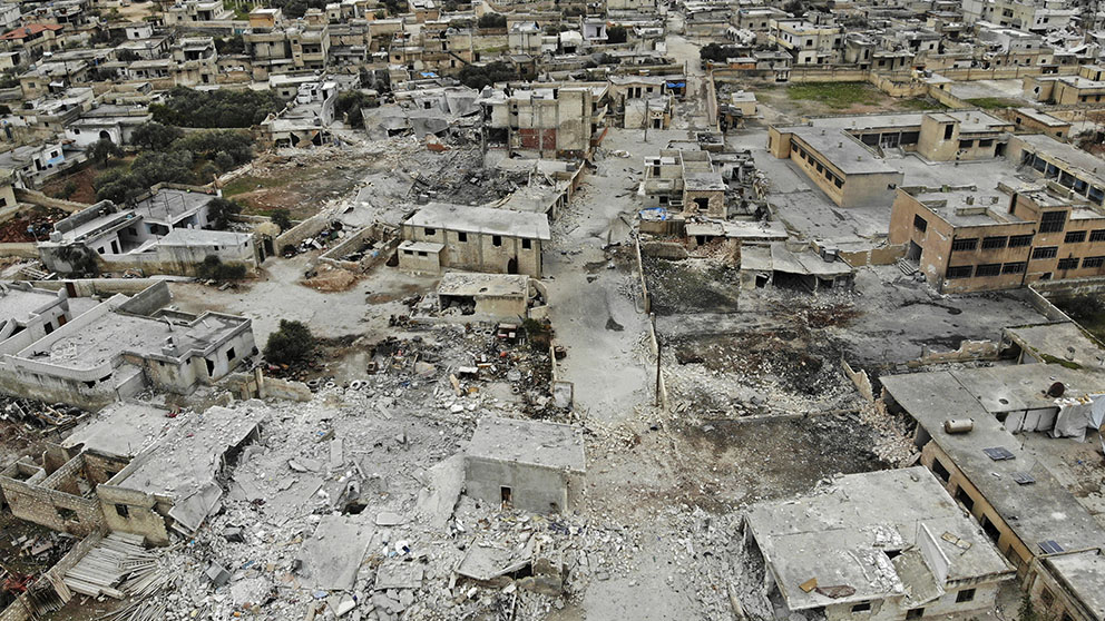 La ciudad de Maaret al-Naasan, bastión de los rebeldes en la provincia siria de Idlib, destruida por los bombardeos del ejército de Bashar al-Asad.