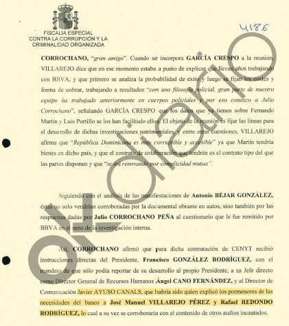 Documento de la Fiscalía sobre Javier Ayuso. 