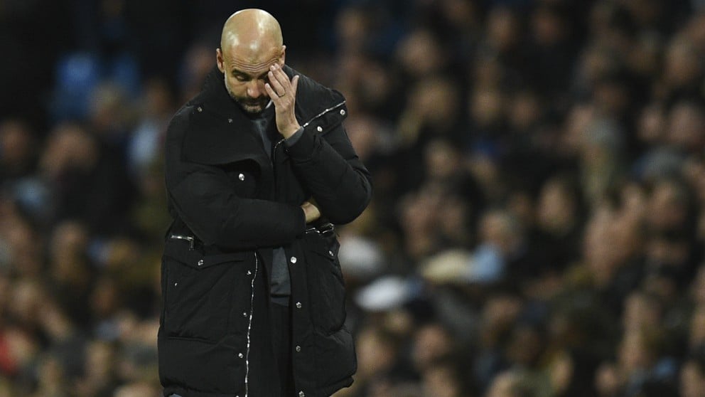 Pep Guardiola, durante un partido del City. (AFP)