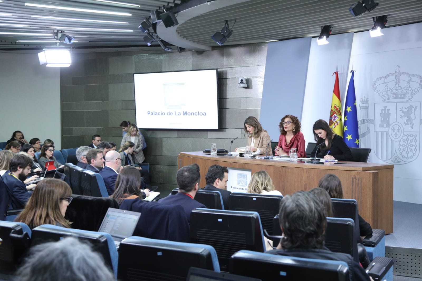 Las ministras Montero y Díaz en la comparecencia tras el Consejo de Ministros de este martes.