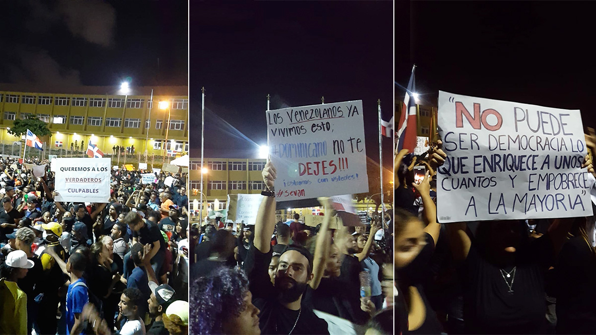 Jóvenes dominicanos manifestándose en la plaza de la bandera, Santo Domingo.