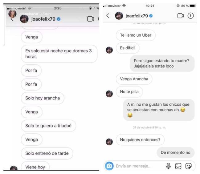 Conversación de Joao Félix con Arancha en Instagram