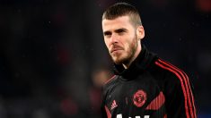 David de Gea durante un calentamiento con el Manchester United. (AFP)