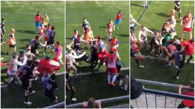 Tres momentos de la pelea entre jugadores.