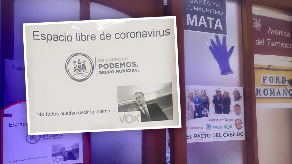 Carteles de Podemos en el Ayuntamiento de Córdoba para mofarse de Ortega Smith