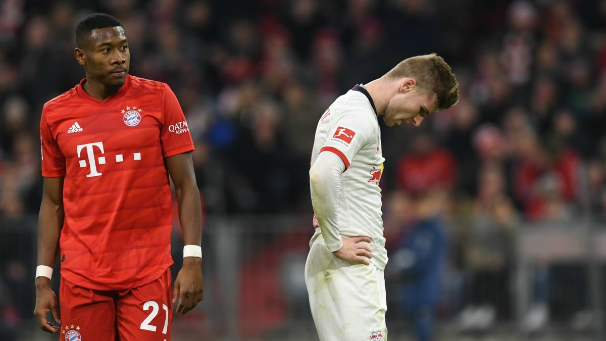 Alaba y Werner, en el Bayern – Leipzig. (AFP)