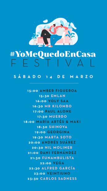 Coronavirus (Covid-19): Cartel del sábado de #YoMeQuedoEnCasaFestival