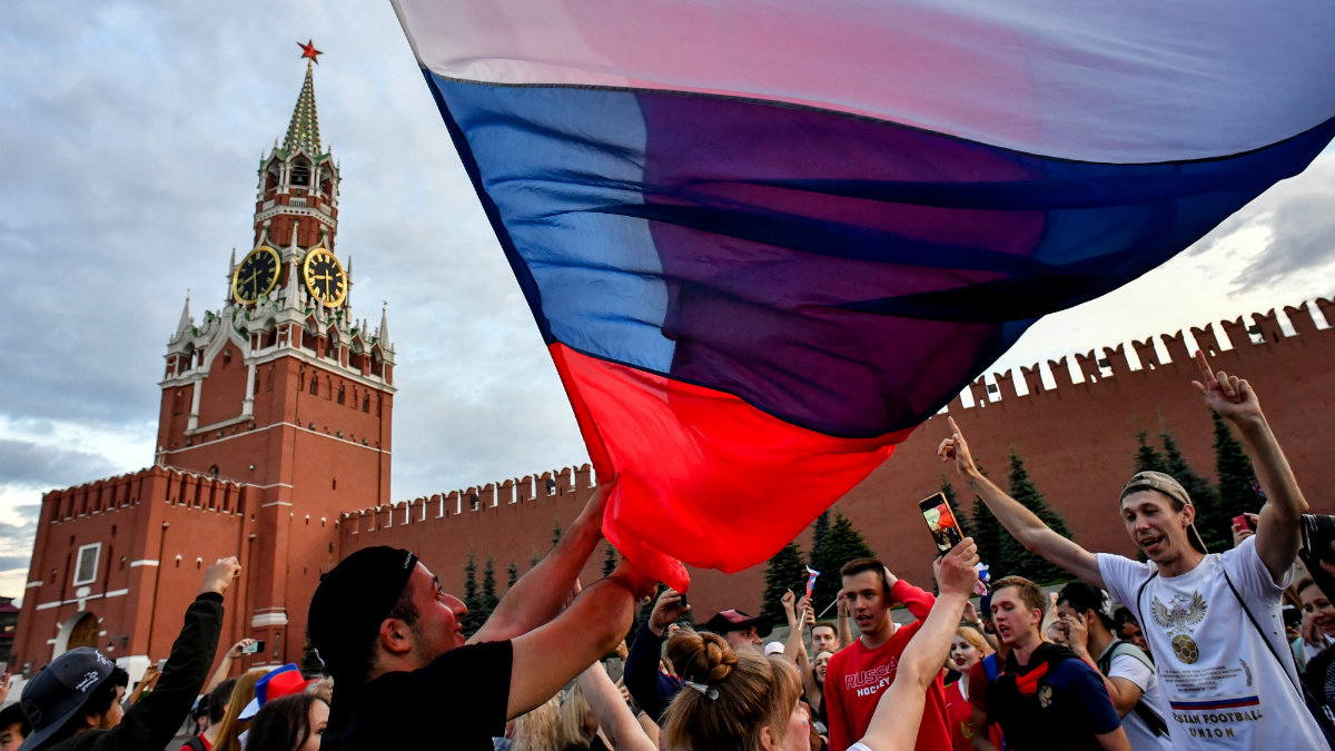 Aficionados rusos durante la celebración del Mundial.