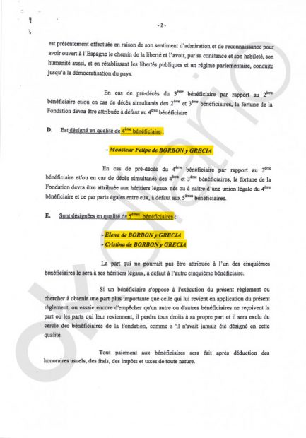 Este documento prueba que Juan Carlos I nombró beneficiario de la offshore Zagatka al Rey Felipe en 2006