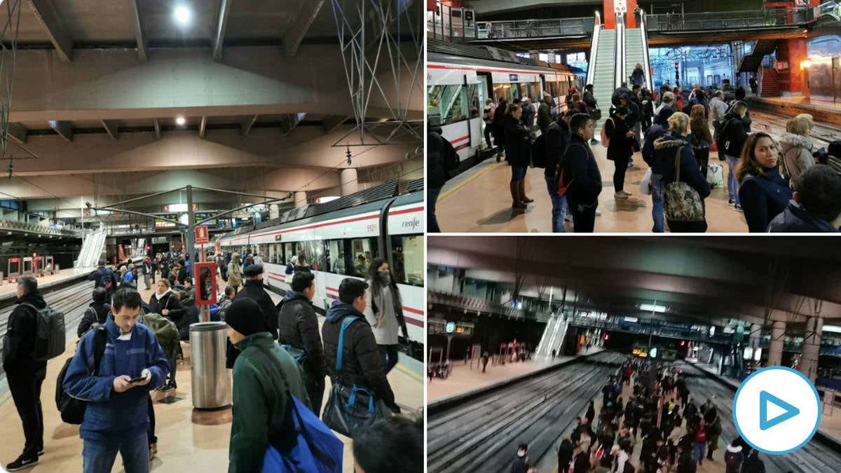 Aglomeraciones en la estación de Atocha de Madrid durante el primer lunes laborable tras decretarse el estado de alarma por el coronavirus.