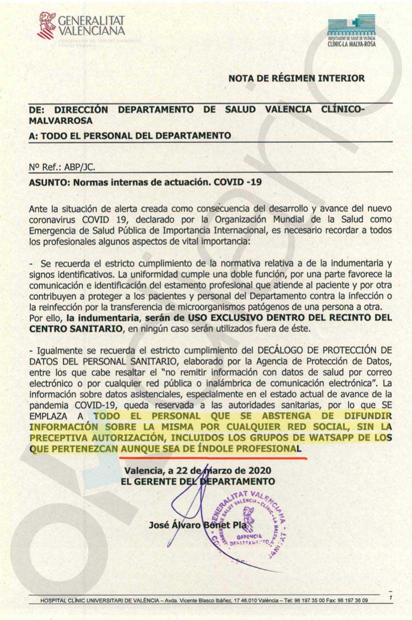 Ximo Puig impone la censura: prohíbe al personal sanitario “difundir” el colapso de los hospitales por el coronavirus
