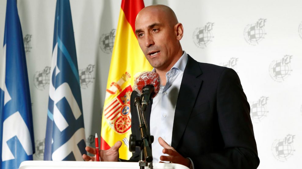 Luis Rubiales, en su comparecencia ante los medios. (EFE)